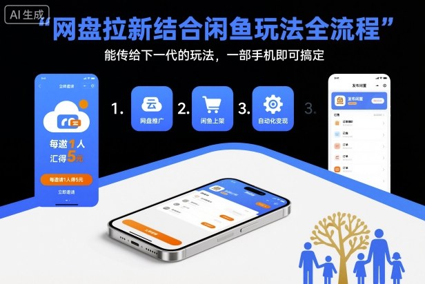网盘拉新结合闲鱼玩法全流程，能传给下一代的玩法，一部手机即可搞定(附入口渠道以及实操教程)-申水仓