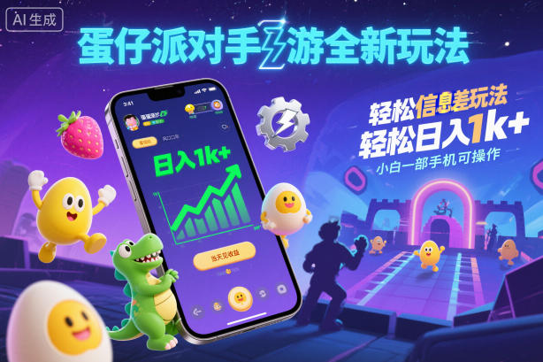 蛋仔派对手游全新玩法，轻松日入1k+，风口信息差玩法，当天见收益，小白一部手机可操作-申水仓