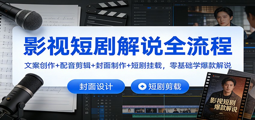 影视短剧解说全流程：文案创作+配音剪辑+封面制作+短剧挂载，零基础学爆款解说-58创客