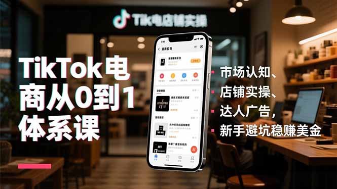 TikTok电商从0到1体系课，市场认知、店铺实操、达人广告，新手避坑稳赚美金-多米联创