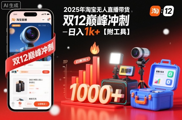 2025年淘宝无人直播带货,冲刺双12,日入1k+【附工具】【揭秘】-申水仓