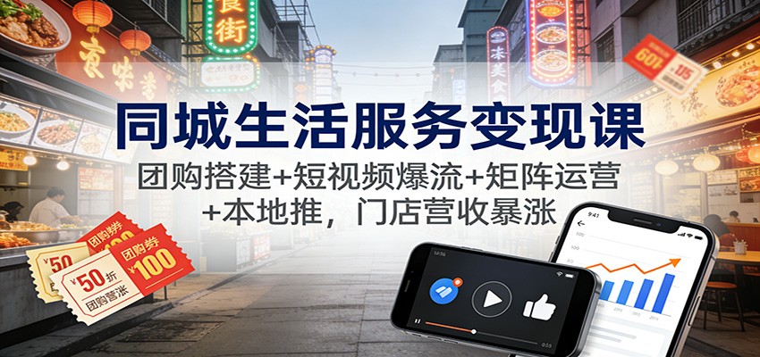 同城生活服务变现课：团购搭建+短视频爆流+矩阵运营+本地推，门店营收暴涨-多米联创