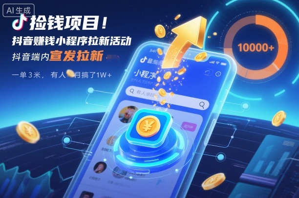 捡钱项目!抖音賺钱小程序拉新活动,抖音端内宣发拉新,一单3米,有人半个月搞了1W+-申水仓