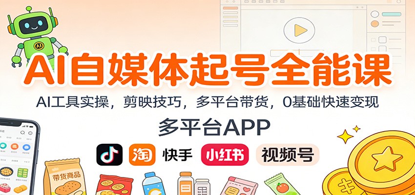 AI自媒体起号全能课：AI工具实操，剪映技巧，多平台带货，0基础快速变现-58创客