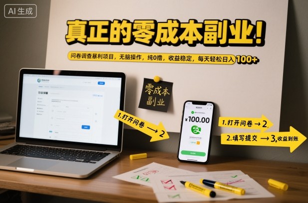 真正的零成本副业！问卷调查暴利项目，无脑操作，纯0撸，收益稳定，每天轻松日入100+【揭秘】-申水仓