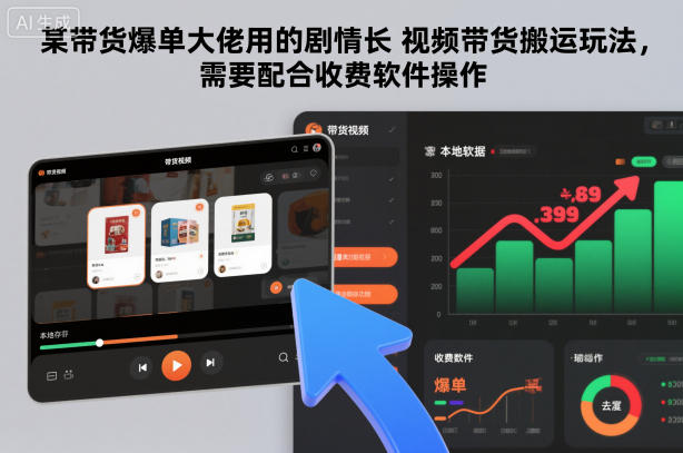某带货爆单大佬用的剧情长视频带货搬运玩法，需要配合收费软件操作-申水仓