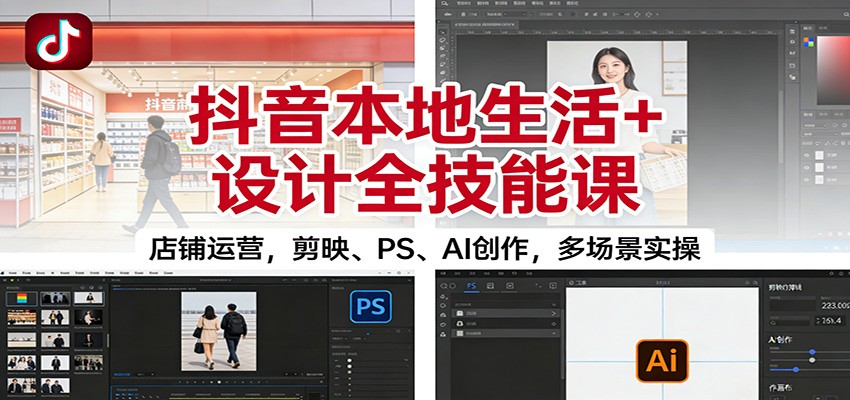 抖音本地生活+设计全技能课:店铺运营,剪映、PS、AI创作,多场景实操-多米联创