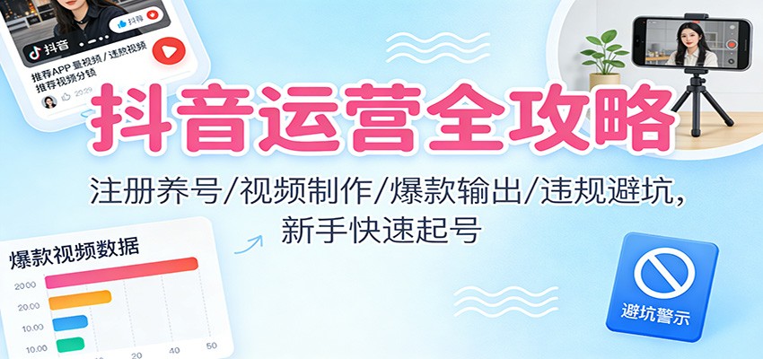 抖音运营全攻略：注册养号/视频制作/爆款输出/违规避坑，新手快速起号-58创客