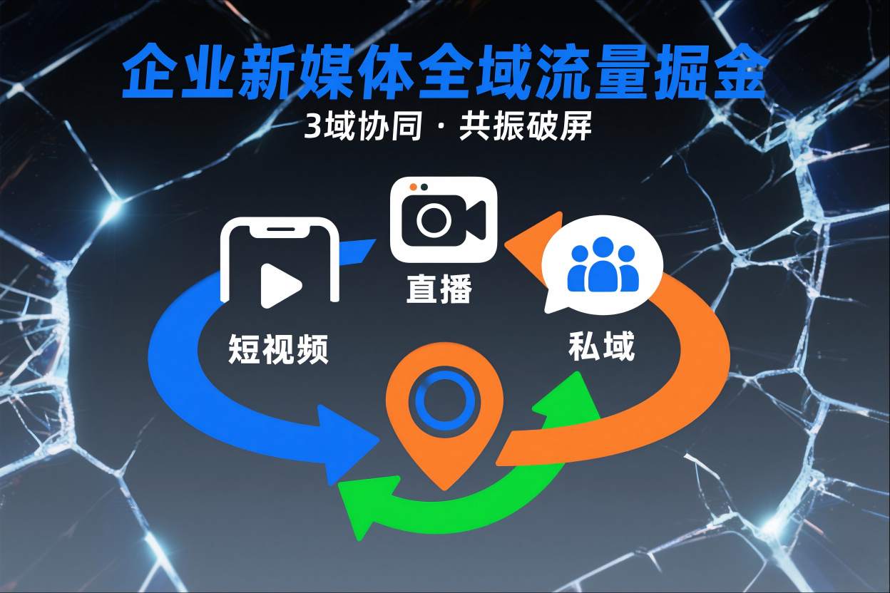 短视频全域商业模式,企业新媒体全域流量掘金,3域协同,共振破屏,短视频-直播-私域-地域-多米联创