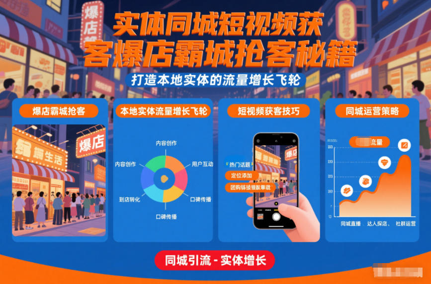 实体同城短视频获客爆店霸城抢客秘籍，打造本地实体的流量增长飞轮-多米联创