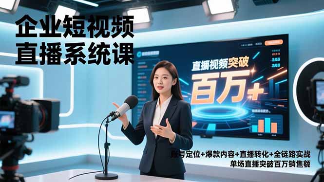 企业短视频直播系统课，账号定位+爆款内容+直播转化+全链路实战，单场直播突破百万销售额-多米联创