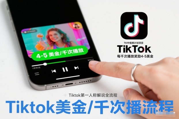 TK中视频计划项目，Tiktok第一人称解说流程，每干次播放奖励4-5美金-多米联创