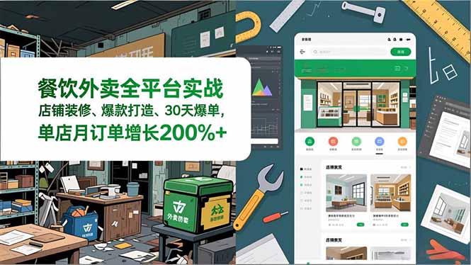 餐饮外卖全平台实战,店铺装修、爆款打造、30天爆单,手把手教学,单店月订单增长200%+-58创客