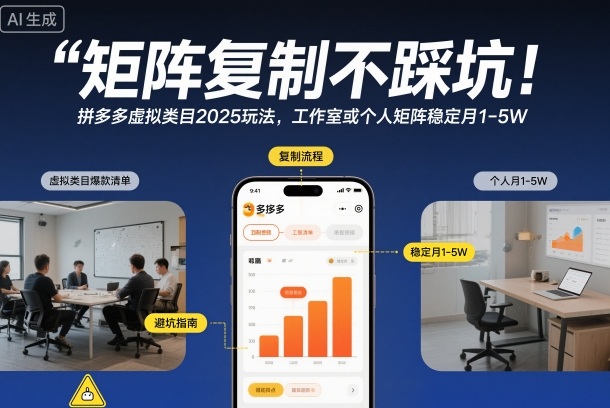 矩阵复制不踩坑！拼多多虚拟类目2025玩法，工作室或者个人矩阵稳定月1-5W【揭秘】-申水仓