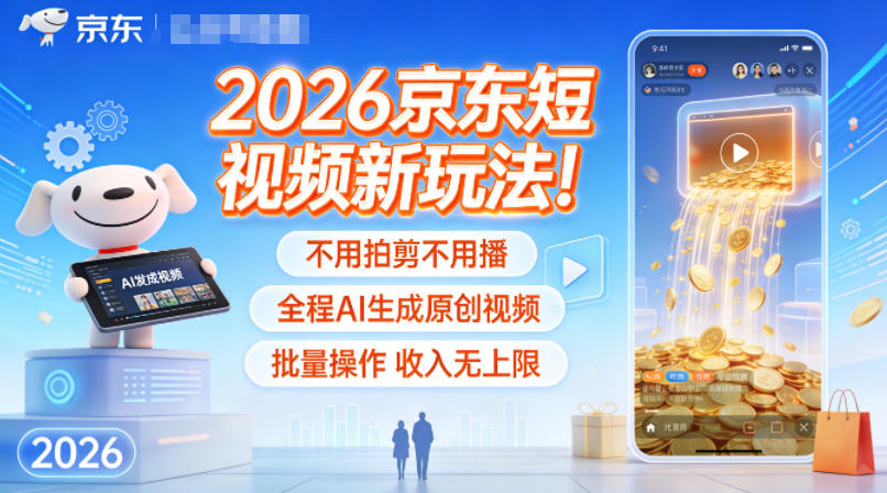 2026京东短视频新玩法！不用拍剪不用播，全程AI生成原创视频，批量操作收入无上限-多米联创