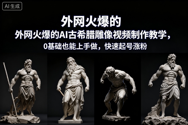 外网火爆的AI古希腊雕像视频制作教学，0基础也能上手做，快速起号涨粉-申水仓