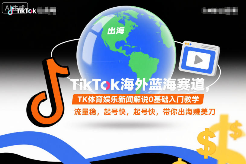 TikTok海外蓝海赛道，TK体育娱乐新闻解说0基础入门教学，流量稳，起号快，带你出海賺美刀-申水仓