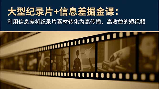 大型纪录片+信息差掘金课:利用信息差将纪录片素材转化为高传播、高收益的短视频-多米联创