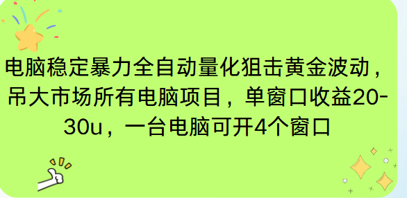 电脑EA策略挂机项目单窗口收益20-30u，单电脑可挂5-10个窗口收益稳健4位数-申水仓