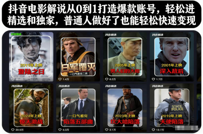 抖音电影解说从0到1打造爆款账号,轻松进精选和独家,普通人做好了也能轻松快速变现-申水仓