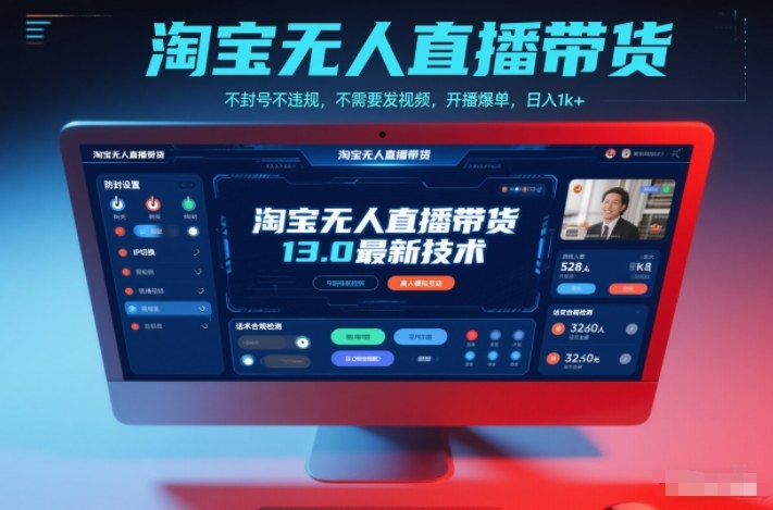 淘宝无人直播带货13.0最新技术，不封号不违规，不需要发视频，开播爆单，日入1k+【揭秘】-多米联创