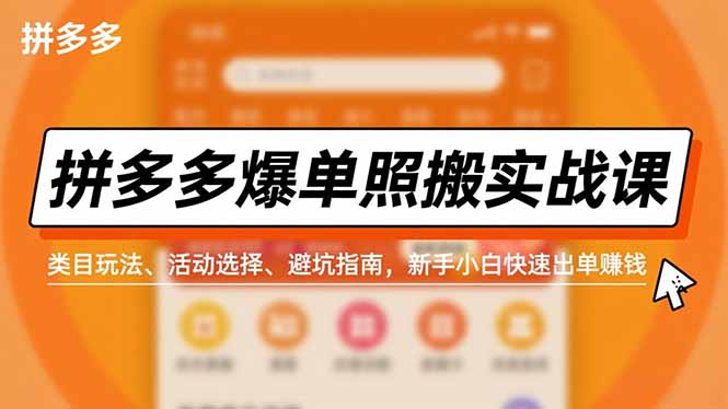 拼多多爆单照搬实战课，类目玩法、活动选择、避坑指南，新手小白快速出单赚钱-多米联创