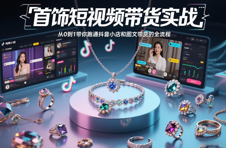 首饰短视频带货实战，从0到1带你跑通抖音小店和图文带货的全流程-58创客