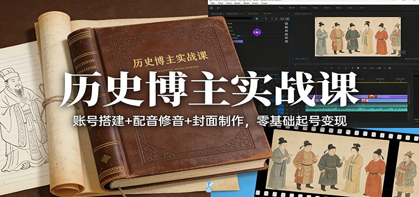 历史博主实战课：账号搭建+配音修音+封面制作，零基础起号变现-58创客