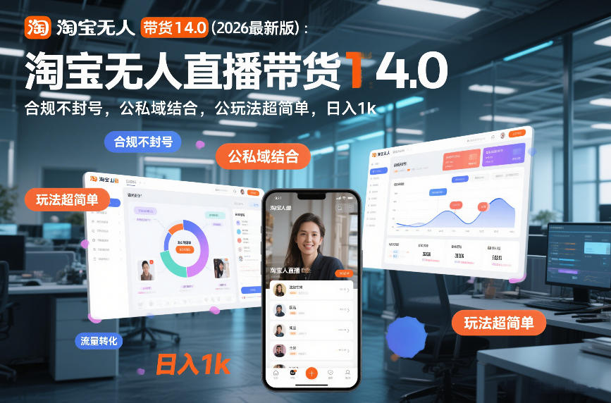 淘宝无人直播带货14.0(2026最新版)：合规不封号，公私域结合，玩法超简单，日入1k+【揭秘】-58创客