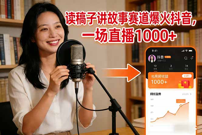 读稿子讲故事赛道爆火抖音,一场直播日入1000+-58创客