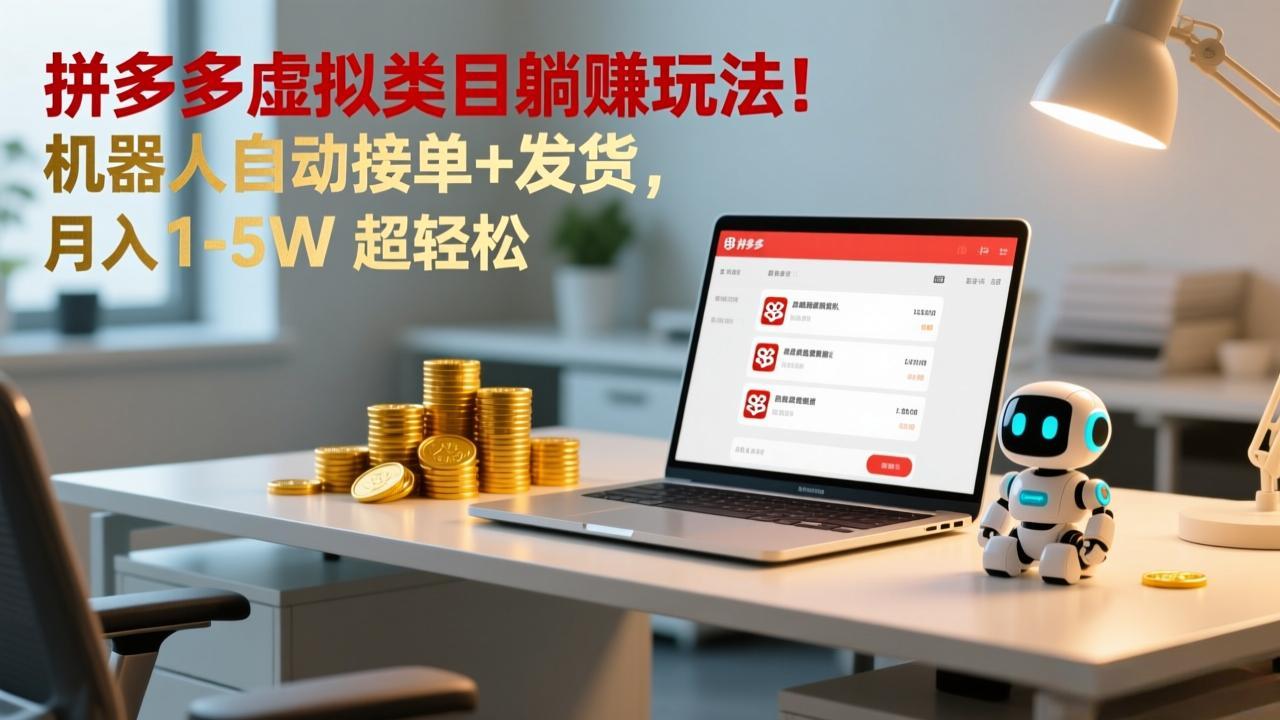 多多虚拟类目躺赚玩法！机器人自动接单+发货，月入 1-5W 超轻松-58创客