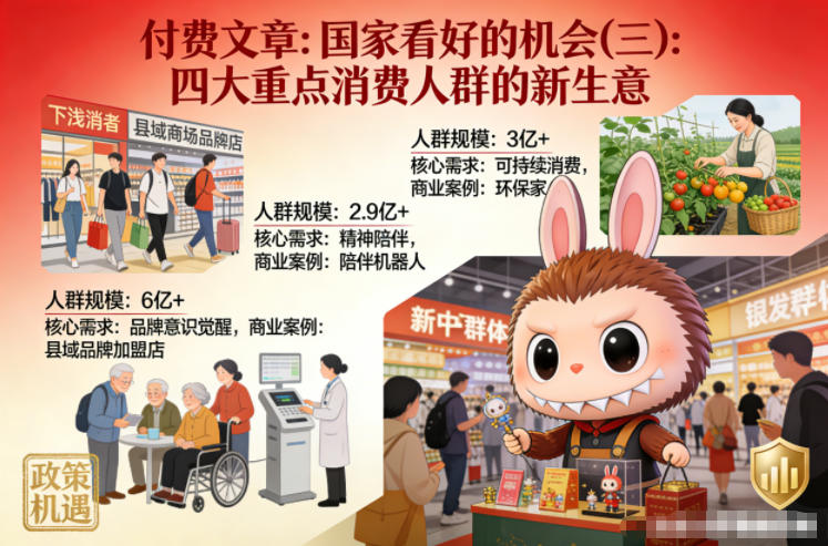 付费文章：国家看好的机会(三)：四大重点消 费人群的新生意-58创客