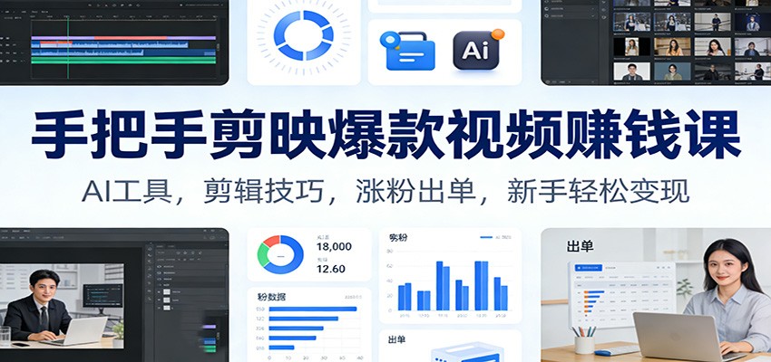 手把手剪映爆款视频赚钱课：AI工具，剪辑技巧，涨粉出单，新手轻松变现-58创客