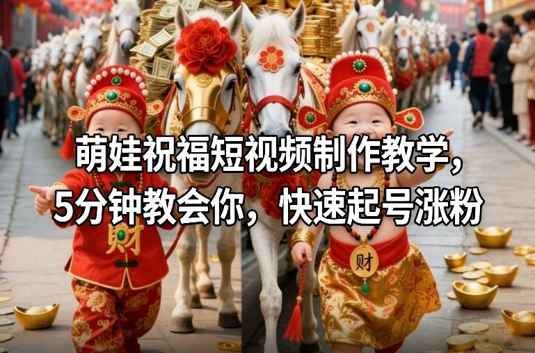 萌娃祝福短视频制作教学，5分钟教会你，快速起号涨粉-58创客