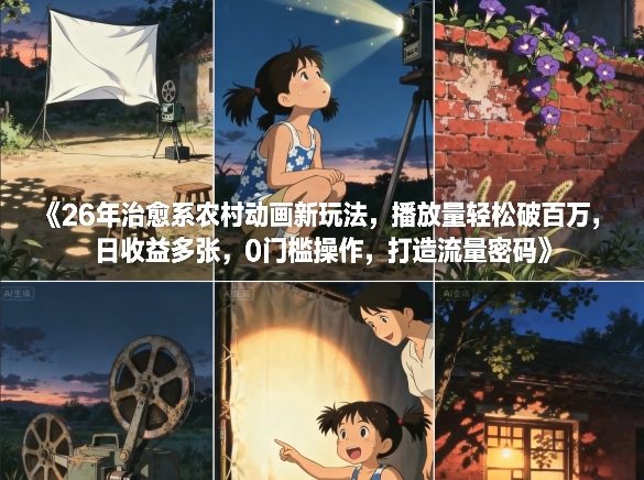 26年治愈系农村动画新玩法，播放量轻松破百万，日收益多张，0门槛操作，打造流量密码-58创客