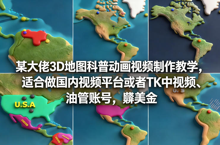 某大佬3D地图科普动画视频制作教学，适合做国内视频平台或者TK中视频、油管账号，賺美金-58创客