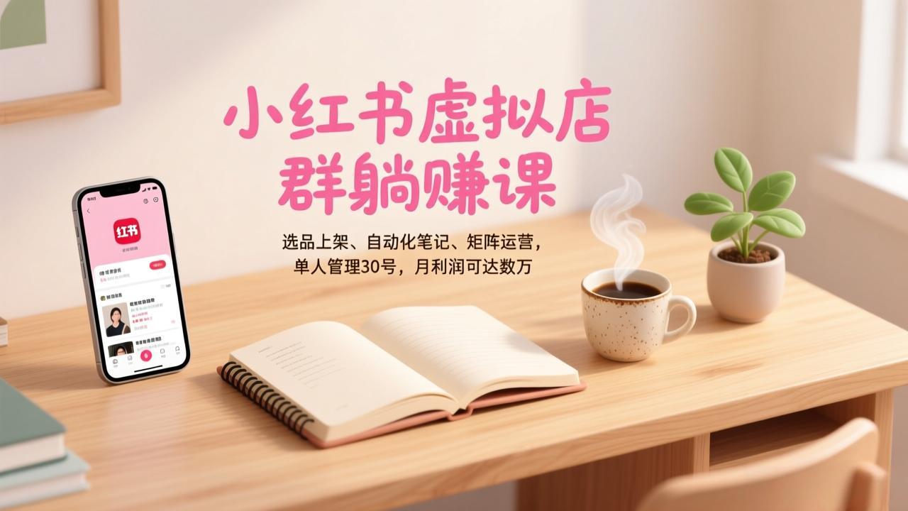 小红书虚拟店群躺赚课，选品上架、自动化笔记、矩阵运营，单人管理30号，月利润可达数万-58创客