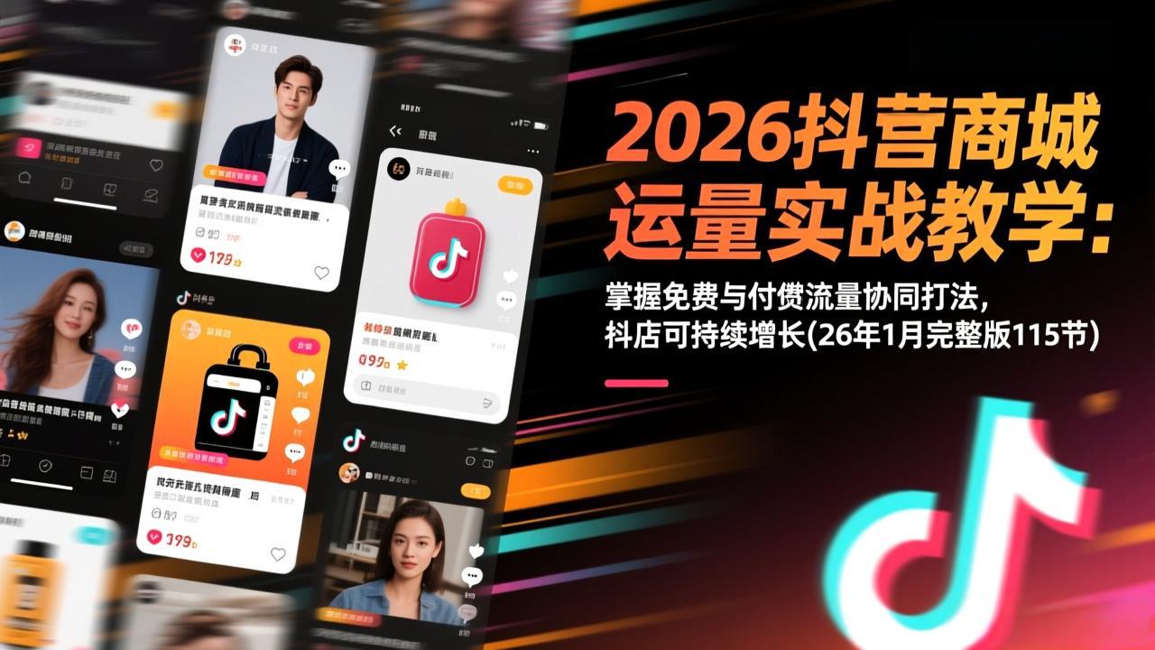 2026抖音商城运营实战教学：掌握免费与付费流量协同打法，抖店可持续增长(26年1月完整版115节-58创客