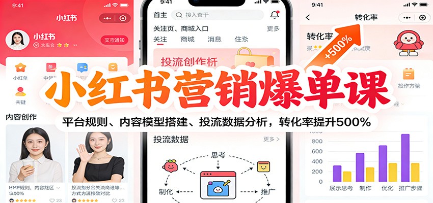 小红书营销爆单课：平台规则、内容模型搭建、投流数据分析，转化率提升500%-58创客