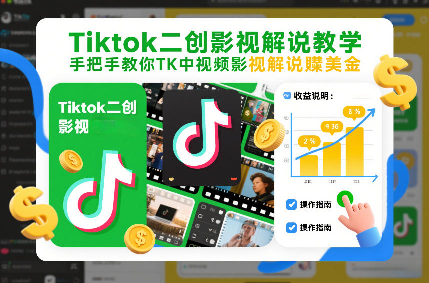 Tiktok二创影视解说教学，手把手教你TK中视频影视解说賺美金(更新26年1月)-58创客