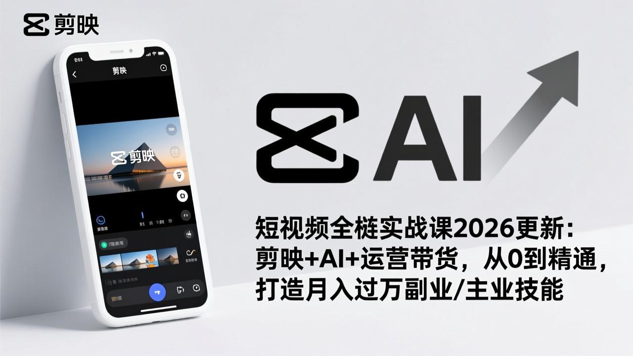 短视频全栈实战课2026更新：剪映+AI+运营带货，从0到精通，打造月入过万副业/主业技能-58创客
