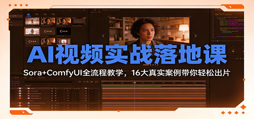 AI视频实战落地课:Sora+ComfyUI全流程教学,16大真实案例带你轻松出片-58创客