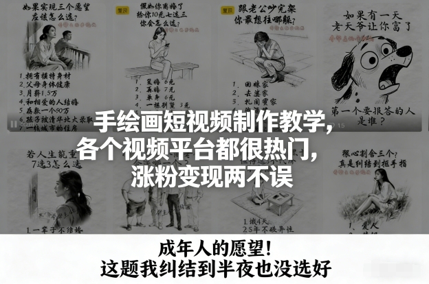 手绘画短视频制作教学，各个视频平台都很热门，涨粉变现两不误-58创客