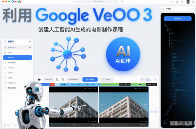 利l用Google Veo 3创建人工智能AI生成式电影制作课程，使用人工智能的力量创建令人惊叹的视频-58创客