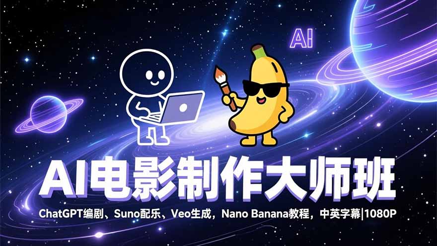 AI电影制作大师班：ChatGPT编剧、Suno配乐、Veo生成，Nano Banana教程，中英字幕|1080P-58创客