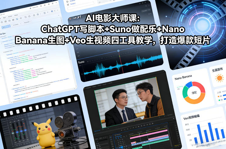 AI电影大师课：ChatGPT写脚本+Suno做配乐+Nano Banana生图+Veo生视频，打造爆款短片-58创客
