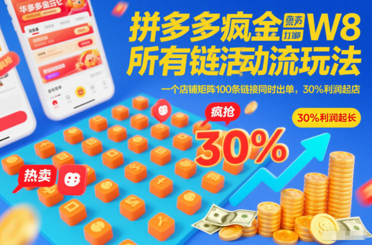 拼多多疯狂活动流玩法,所有链接全部打标,一个店铺矩阵100条链接同时出单,30%利润起店-58创客