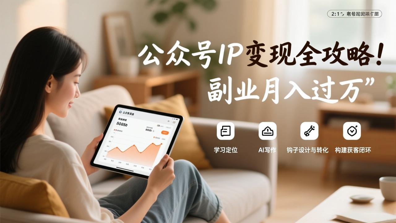 公众号IP变现全攻略，学习定位、AI写作、钩子设计与转化，构建获客闭环，副业月入过万-58创客