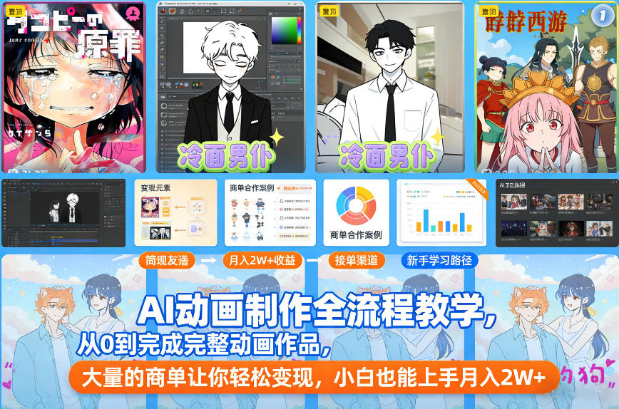 AI动画制作全流程教学，从0到完成完整动画作品，大量的商单让你轻松变现，小白也能上手月入2W+-58创客