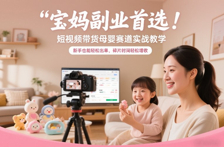 宝妈副业首选！短视频带货母婴赛道实战教学，新手也能轻松出单，碎片时间轻松增收-58创客